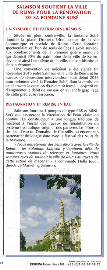 article de Eureka Flash Info  propos de la rnovation de la fontaine Sub  Reims