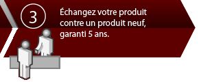 Échangez votre produit contre un produit neuf, garanti 5 ans. 